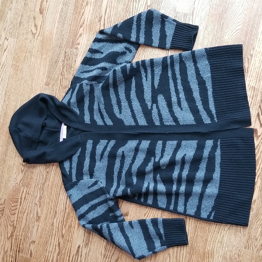 (M) Ovla Animal Print Cozy Knit Long Hooded Cardigan Fall Winter Long Sleeve